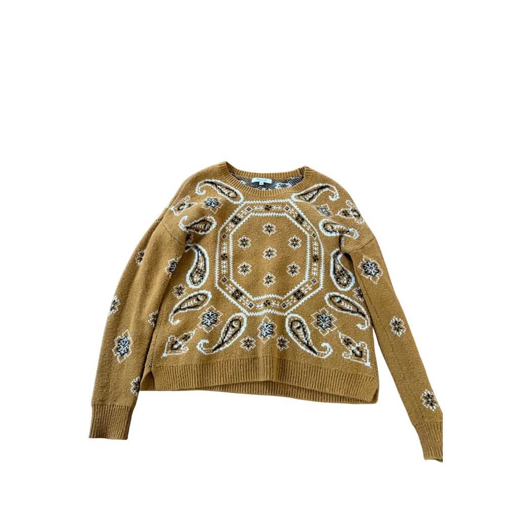 Madewell Bandana Paisley Intarsia Pullover Sweater Mustard Yellow Women XS